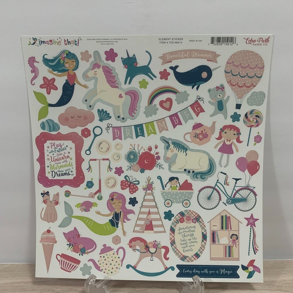 Echo Park "Imagine That" Mermaids And Unicorns Single Sticker Sheet